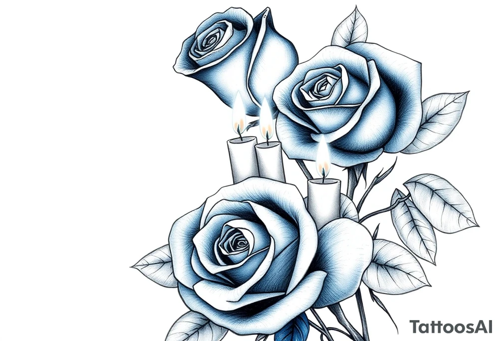 blue,Passed love one, two roses, two candles, hearts tattoo idea