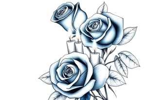 blue,Passed love one, two roses, two candles, hearts tattoo idea