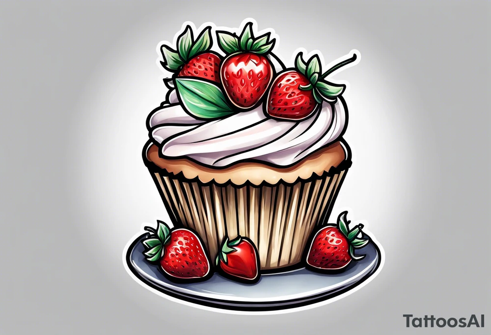 Cupcake with strawberries bows and sweet imagery tattoo idea
