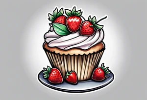 Cupcake with strawberries bows and sweet imagery tattoo idea