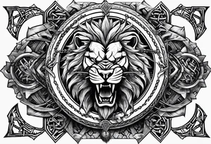 Valhalla sword shield  axe lion 
Valknut barbed wire chains tattoo idea