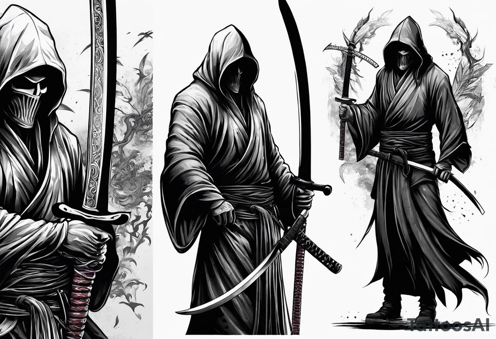 katana with grim reaper tattoo idea