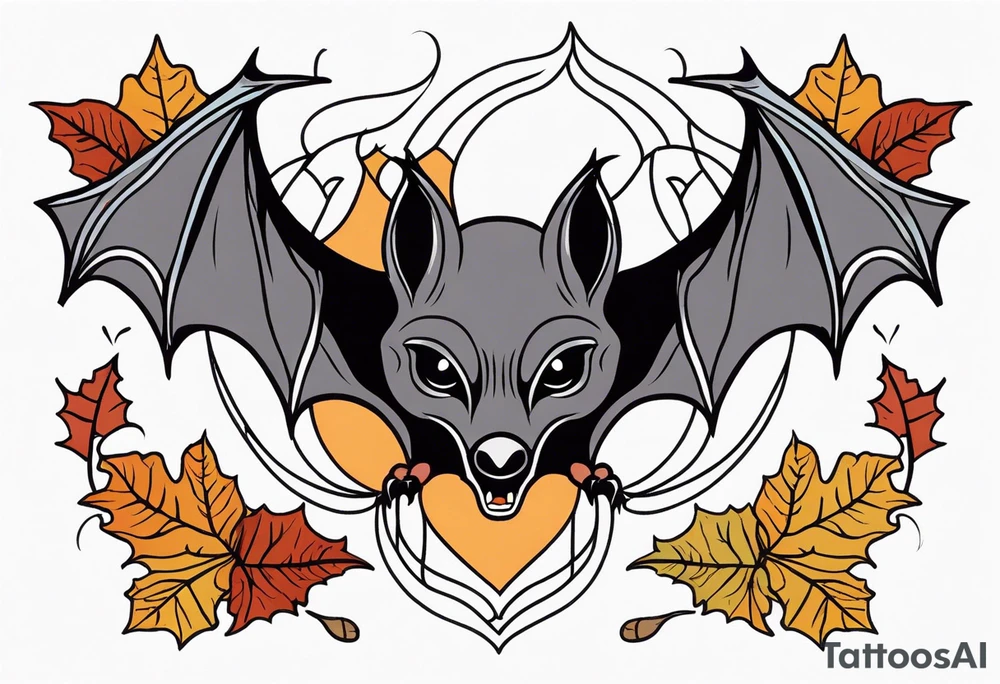 Bat face traditional Knee tattoo in fall colors tattoo idea