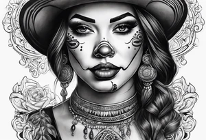 Chicano style women face clown face tattoo idea