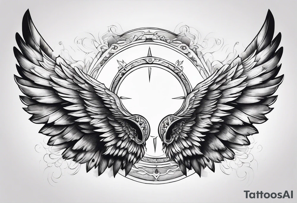a pair of wings with a halo over them tattoo idea
