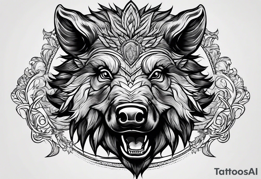 angry boar front tattoo idea