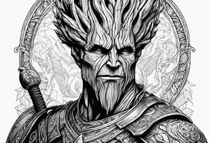 Groot greek warrior, half viewed with sword, knight tattoo idea