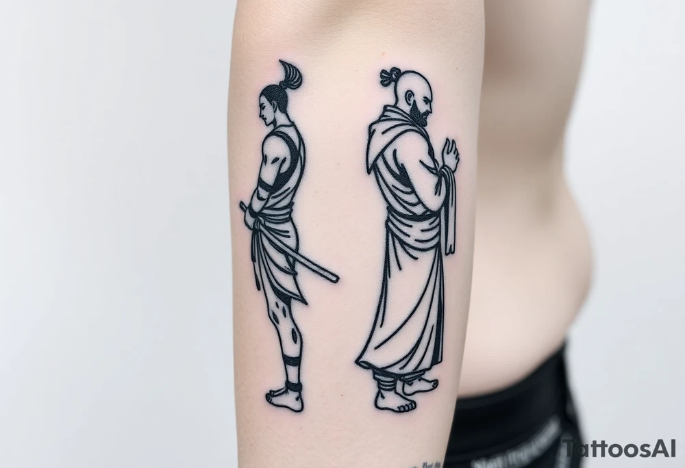 Warrior and Monk standing back to back tattoo idea