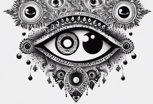heart surrounded by ring of eyes tattoo idea