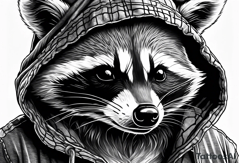 raccoon wearing a Superman hoodie tattoo idea