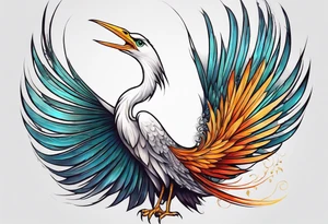 phoenix 
egret
long tail 
elegant 
wings down
long neck tattoo idea