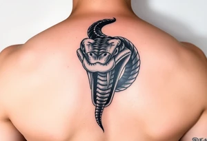 A dangerous snake it has a wide shaped cobra head with a mouth full of sharp teeth and long fangs like a sab tattoo idea