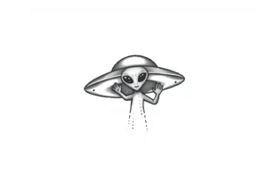 Small UFO get with a waving alien 👽 tattoo idea