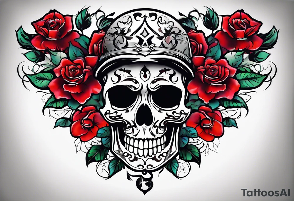 neck tattoo stencil about pain and struggle in new school or polka trash style with flowers and/or skulls tattoo idea