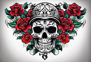 neck tattoo stencil about pain and struggle in new school or polka trash style with flowers and/or skulls tattoo idea