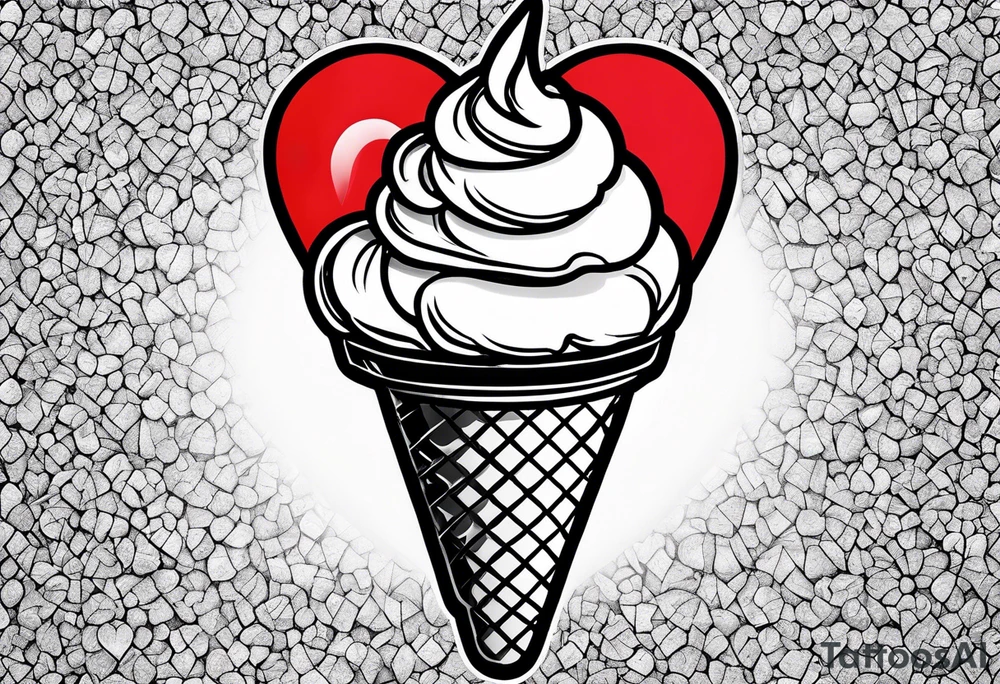 small ice cream cone with small red heart on it somewhere while representing Paris tattoo idea