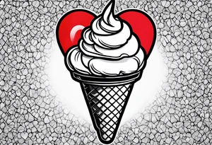 small ice cream cone with small red heart on it somewhere while representing Paris tattoo idea