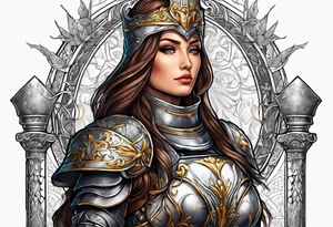 woman saint in armor with chalice tattoo idea