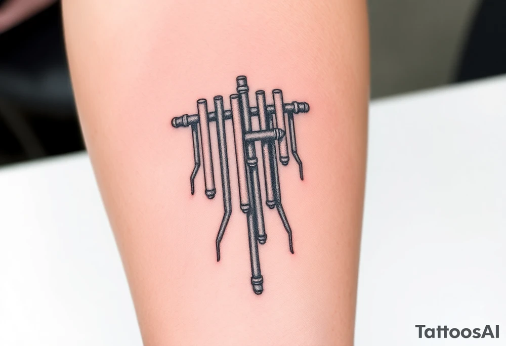 symetrical, vertical System of thin pipes that transitions gradually from the end into thick, widespread veins of forearm tattoo idea