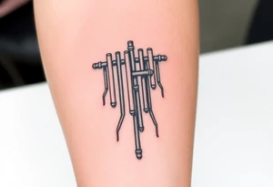 symetrical, vertical System of thin pipes that transitions gradually from the end into thick, widespread veins of forearm tattoo idea