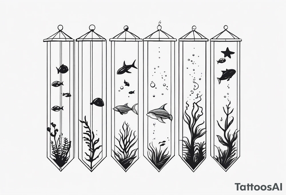 Small sea creatures in a vertical line tattoo idea