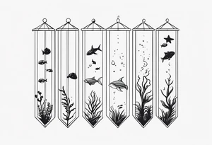 Small sea creatures in a vertical line tattoo idea