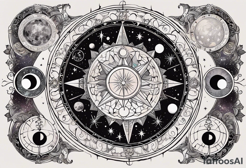Astrology, Cancer, Natal Chart, symbolic, vision, yin yang, the moon, the sun, Uranus, Pluto, spiritual third eye, mystical armband tattoo idea