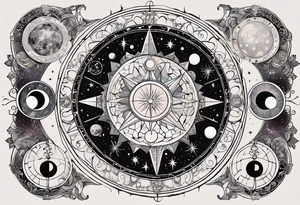 Astrology, Cancer, Natal Chart, symbolic, vision, yin yang, the moon, the sun, Uranus, Pluto, spiritual third eye, mystical armband tattoo idea