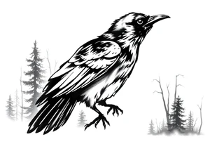 A crow with woods in the background tattoo idea