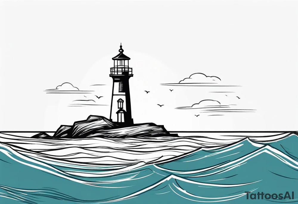 farol no oceano em mar agitado emodulrado tattoo idea