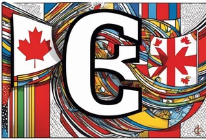 The letter C with the Canadian flag within the letter, overlapped with the letter R with the portuguese and Madeira flag within the letter tattoo idea