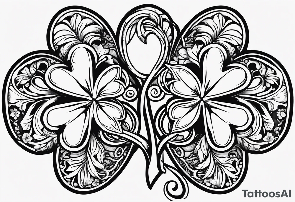 fine line three leaf clover with vine, and the initial G in one leaf, T in another leaf, and a combined JK in the middle leaf tattoo idea