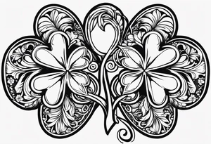 fine line three leaf clover with vine, and the initial G in one leaf, T in another leaf, and a combined JK in the middle leaf tattoo idea