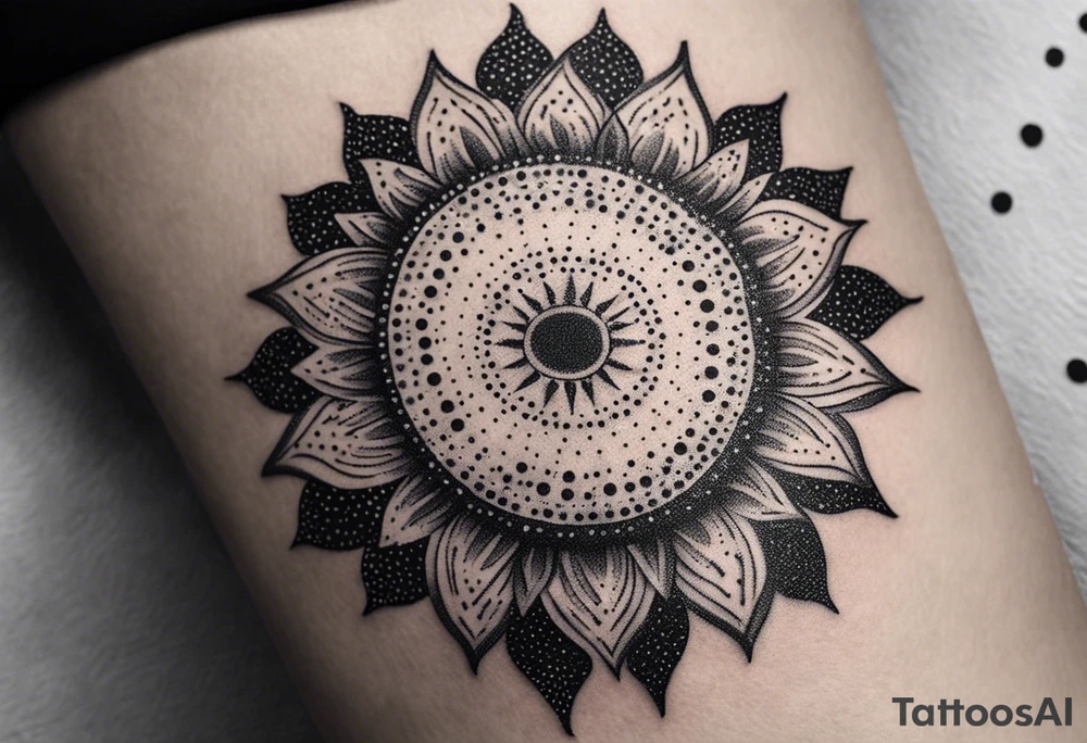 simple sun made of black dots and circles tattoo idea