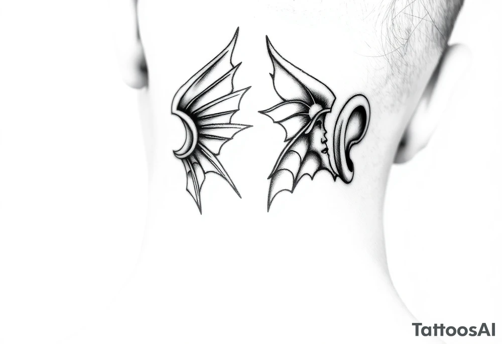 position behind the neck Angel (on the right) whispering in the right ear, demon (on the left) whispering in the left ear tattoo idea