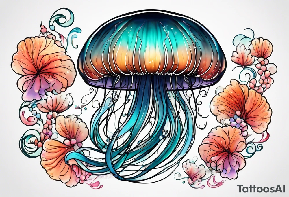 a jellyfish, with the word "Wisp" in cursive writing tattoo idea