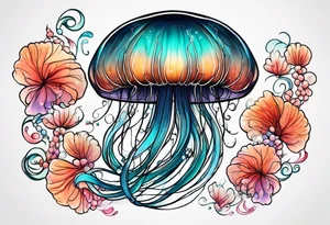 a jellyfish, with the word "Wisp" in cursive writing tattoo idea