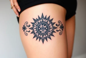 celestial sun and moon embrace with constellation patterns tattoo idea