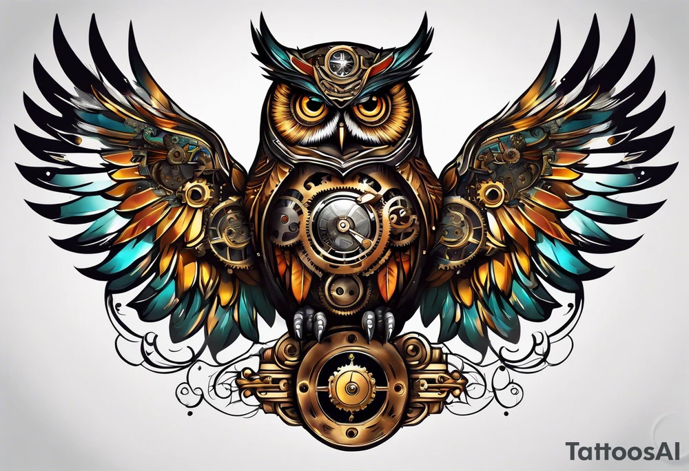 Owl in a steampunk style tattoo idea
