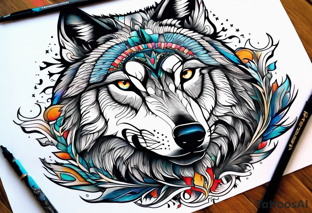 wolf mountain tattoo idea