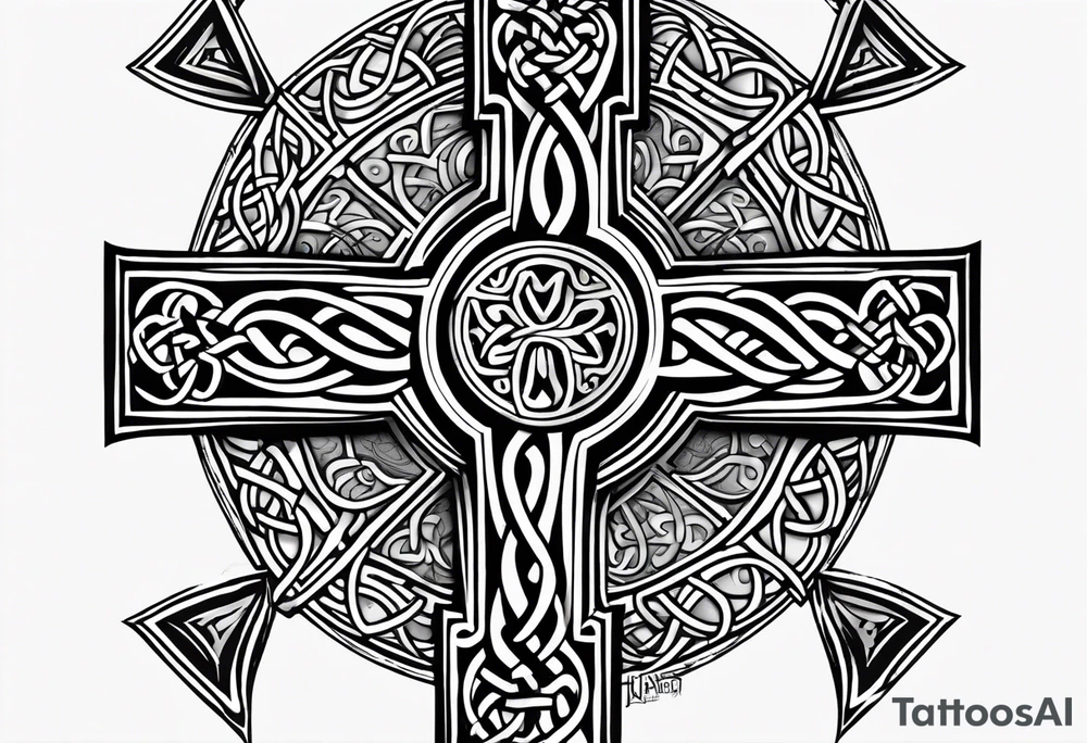 Celtic cross with the name " RAINIE" EMBEDDED IN IT tattoo idea
