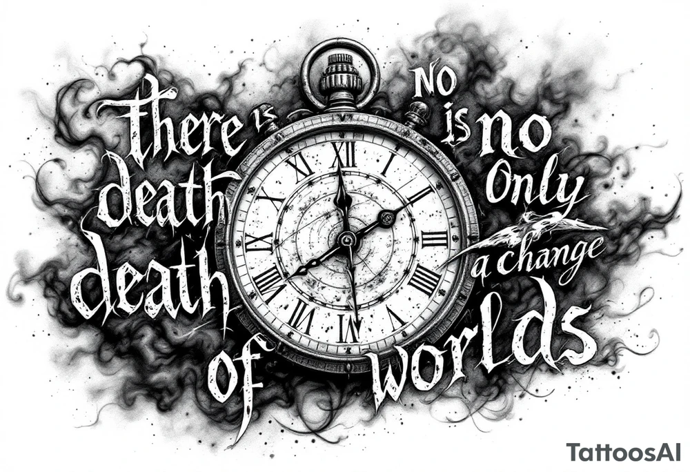 there is no death only a change of worlds with a time clock and smoke behind it tattoo idea