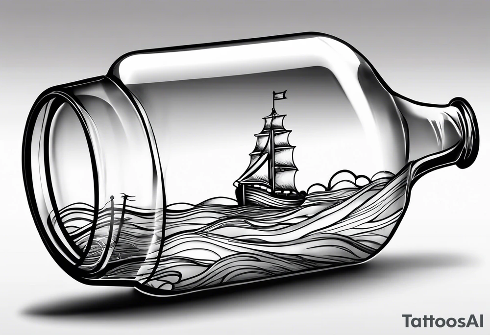 A message in a bottle. Rolled up map inside the bottle tattoo idea