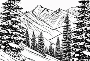 Skier mountain cartoon snowflakes power trees tattoo idea