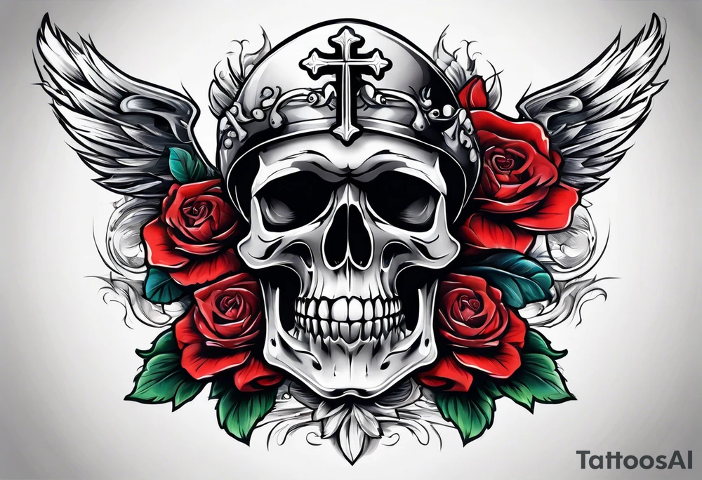 cross on top of a skull tattoo idea