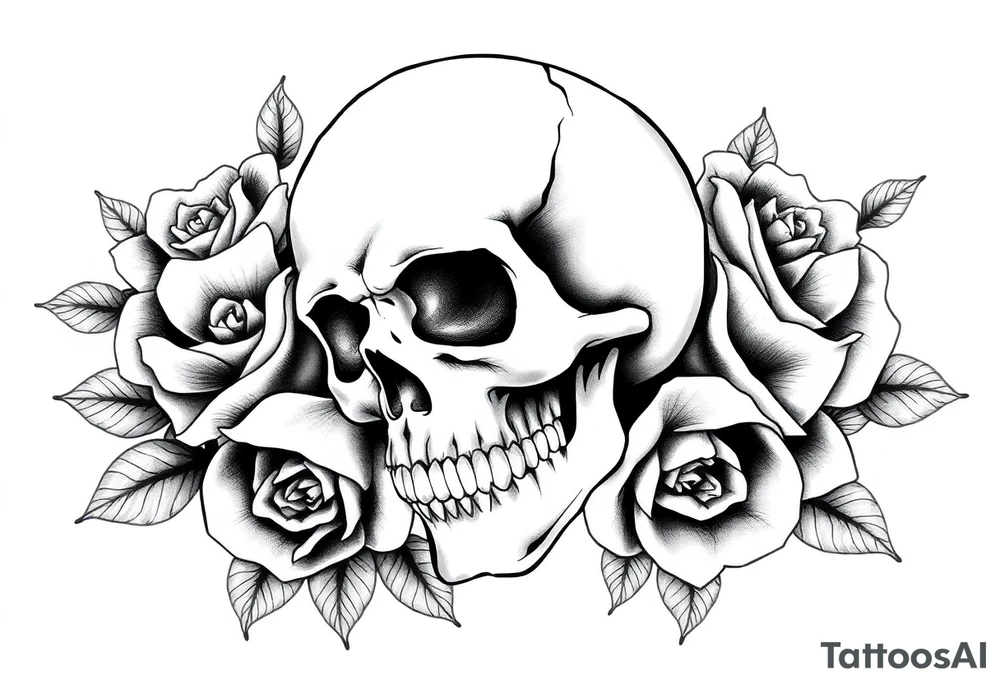 skull and roses tattoo idea