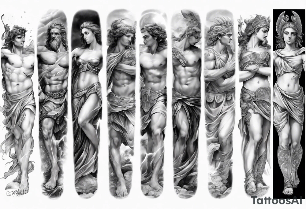 greek mythology
full arm sleeve
realistic pictures tattoo idea