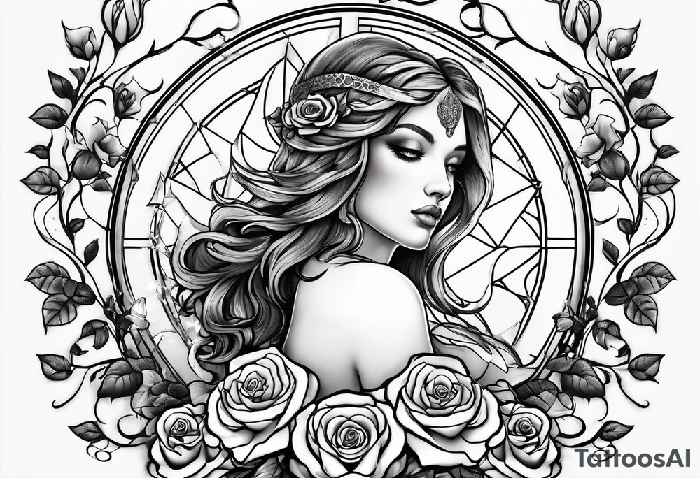Angel, roses, name MARTINA tattoo idea