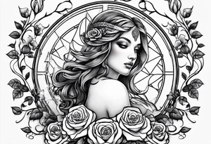Angel, roses, name MARTINA tattoo idea