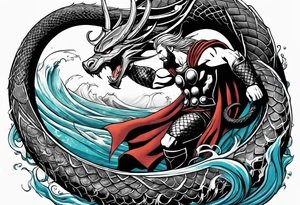Thor getting eaten by the world serpent in the ocean tattoo idea
